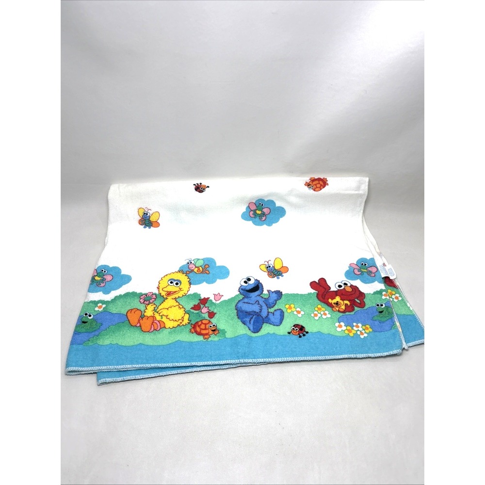 Vintage Sesame Street Receiving Blanket Elmo Big Bird 34x28 Riegel Cotton 90s